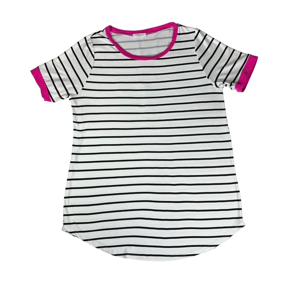 Chic Soul Womens XL Striped‎ Short Sleeve Top Pink Trim Black White